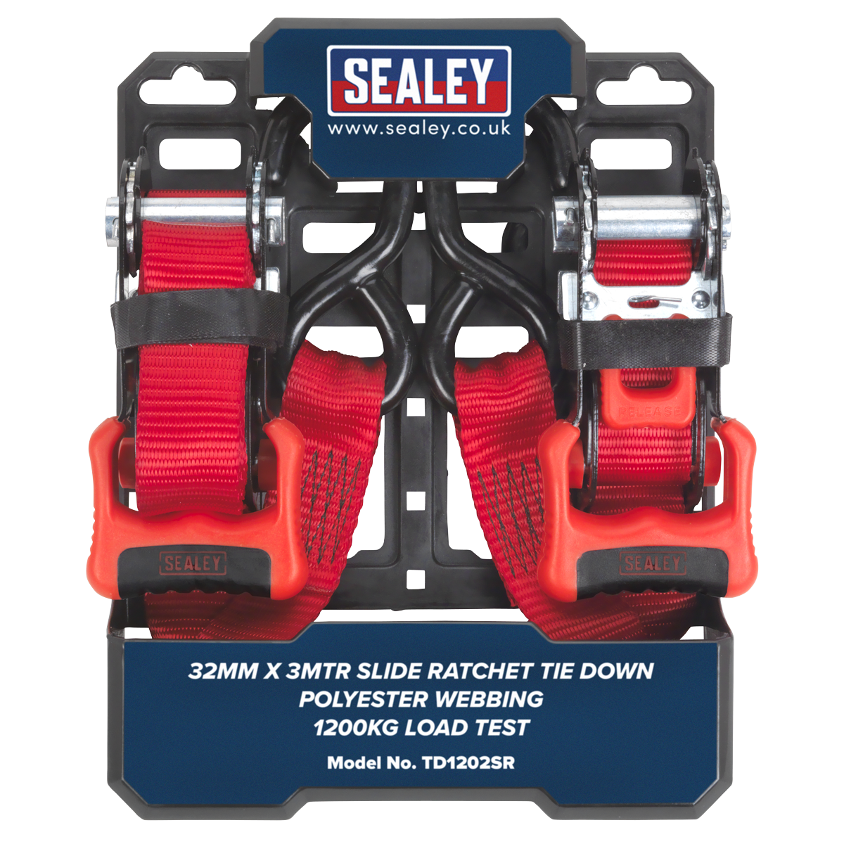 Sealey TD1202SR Slide Ratchet Strap Polyester Webbing with S-Hooks 32mm x 3m 1200kg Breaking Strength