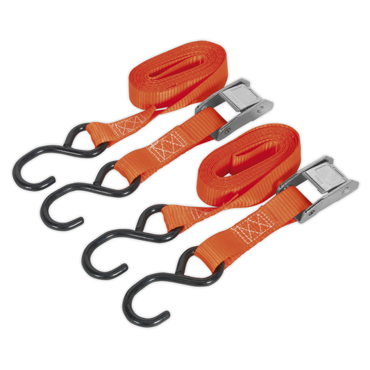 Sealey TD2525CS Cam Buckle Strap Polyester Webbing with S-Hooks 25mm x 2.5m 250kg Breaking Strength