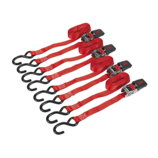 Sealey TD484SD Ratchet Strap Polyester Webbing with S-Hooks 25mm x 4m 800kg Breaking Strength - 2 Pairs