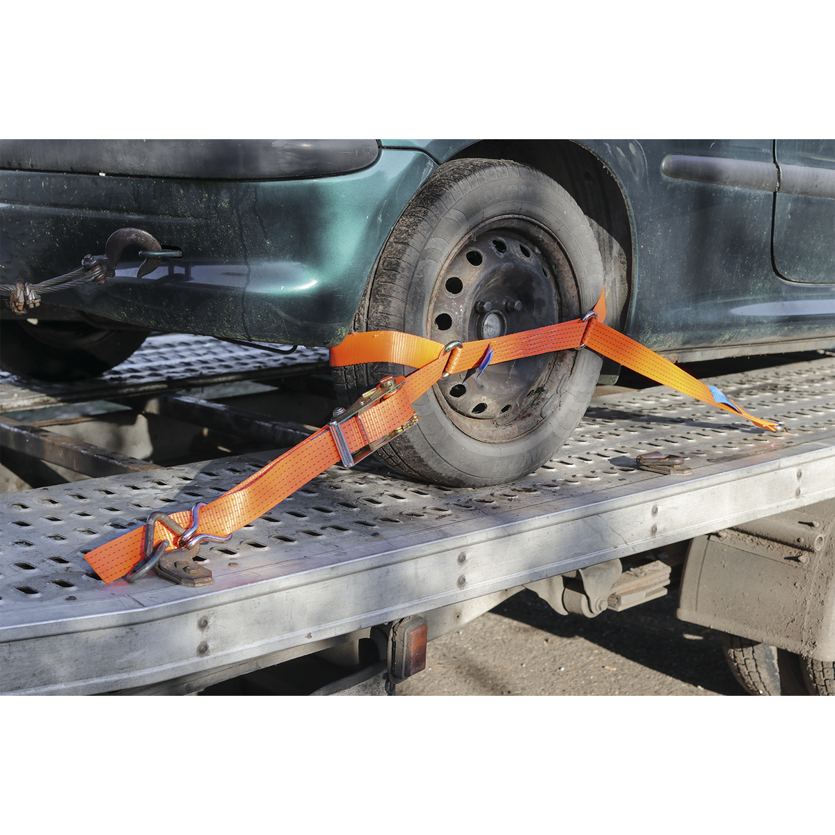 Sealey TDRWS Steel Wheel Car Transporter Ratchet Strap 50mm x 3m 4500kg Breaking Strength