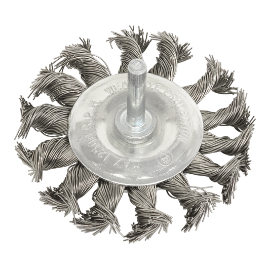 Sealey TKFBS75 75mm Twist Knot Flat Wire Wheel with 6mm Shaft