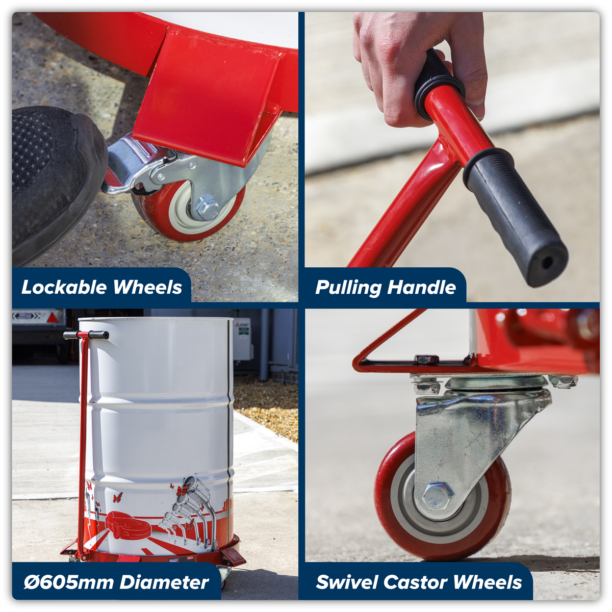 Sealey TP205H Drum Dolly with Handle 205L