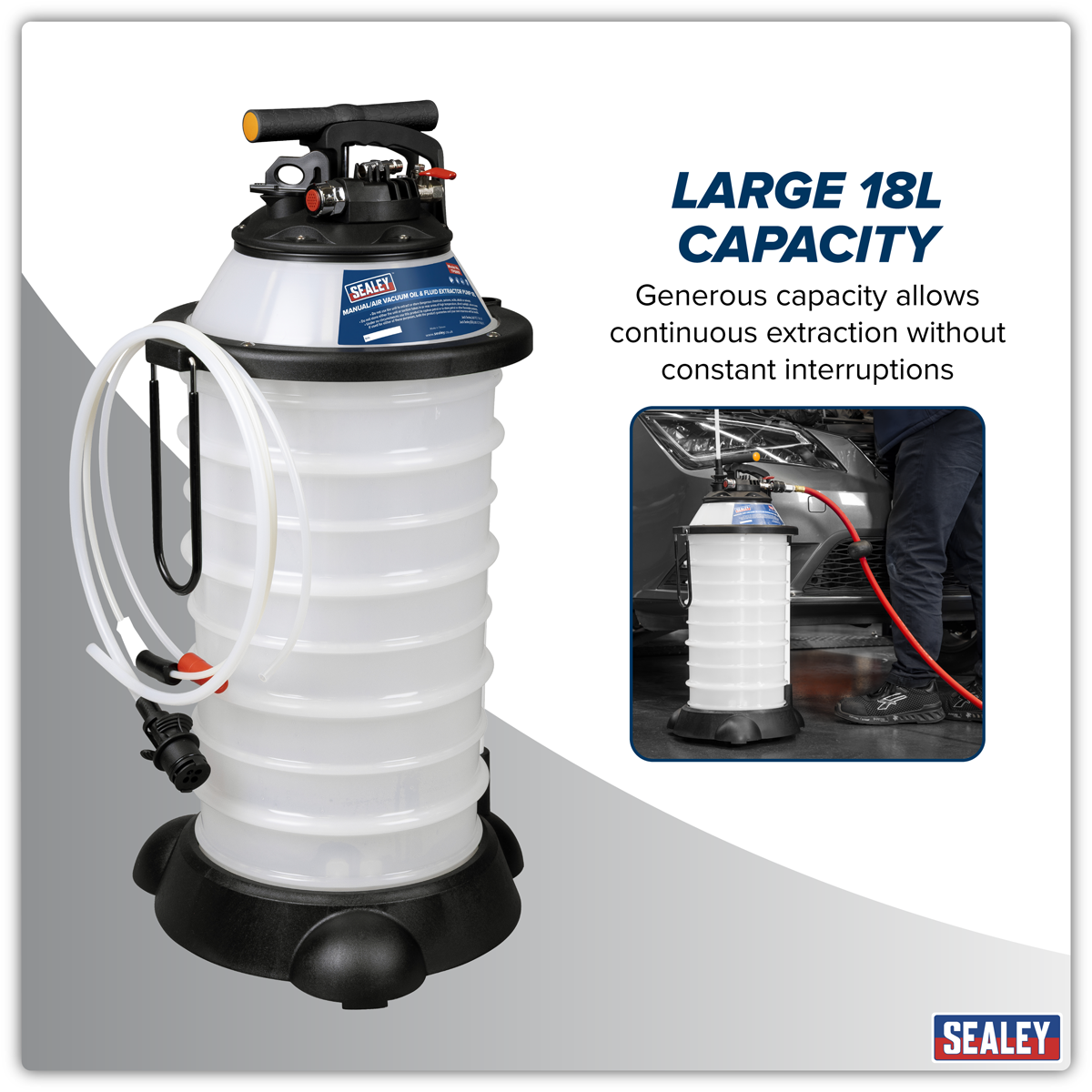 Sealey TP6909 Manual/Air Vacuum Oil & Fluid Extractor Pump 18L