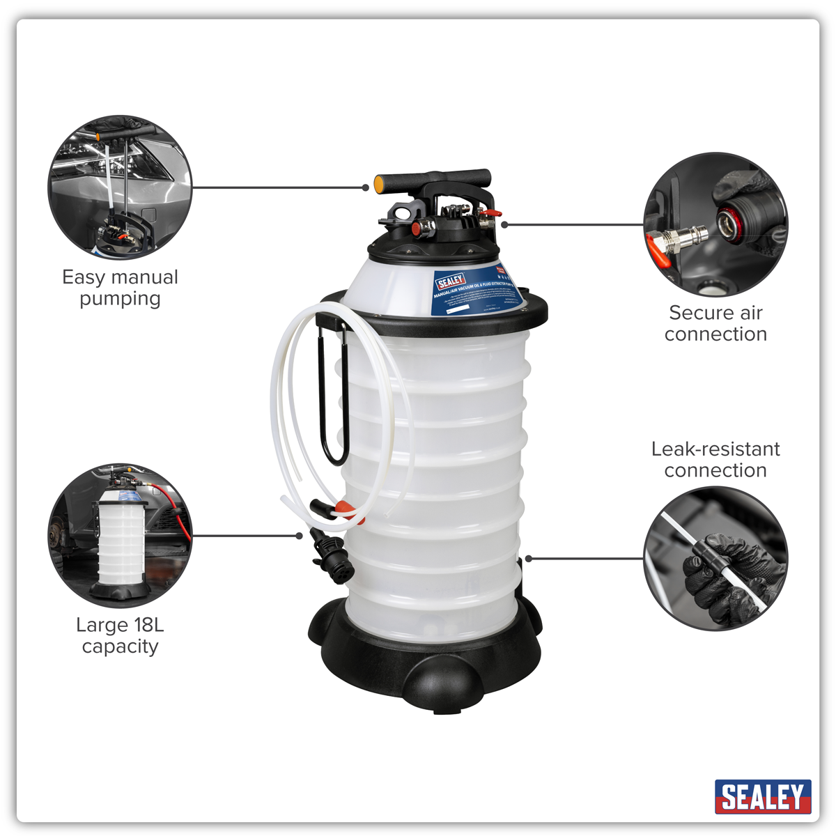 Sealey TP6909 Manual/Air Vacuum Oil & Fluid Extractor Pump 18L