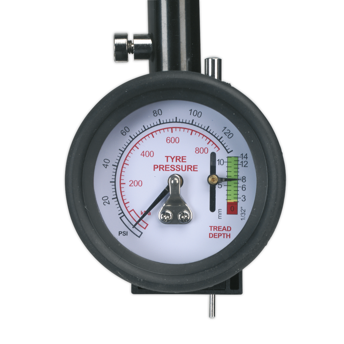 Sealey TSTPDG02 Tyre Pressure Gauge & Tyre Tread Depth Gauge with Flexible Hose 0-8bar(0-120psi)