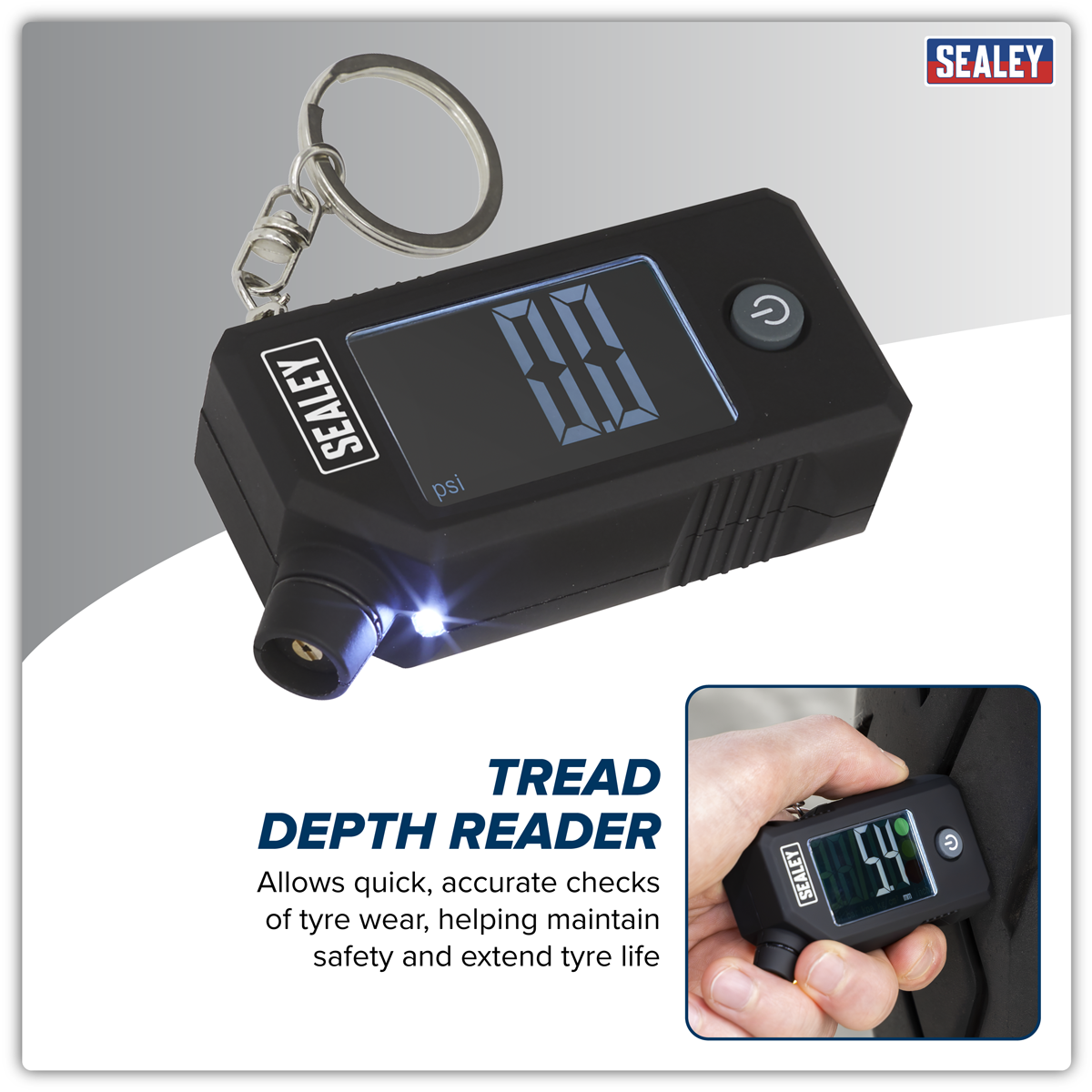 Sealey TSTPG12 Digital Tyre Pressure & Tread Depth Gauge with LED
