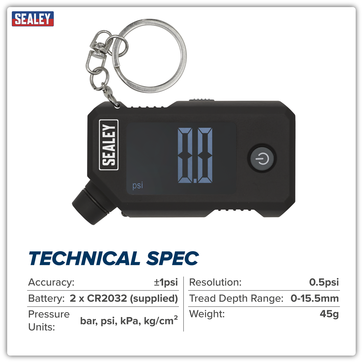 Sealey TSTPG12 Digital Tyre Pressure & Tread Depth Gauge with LED