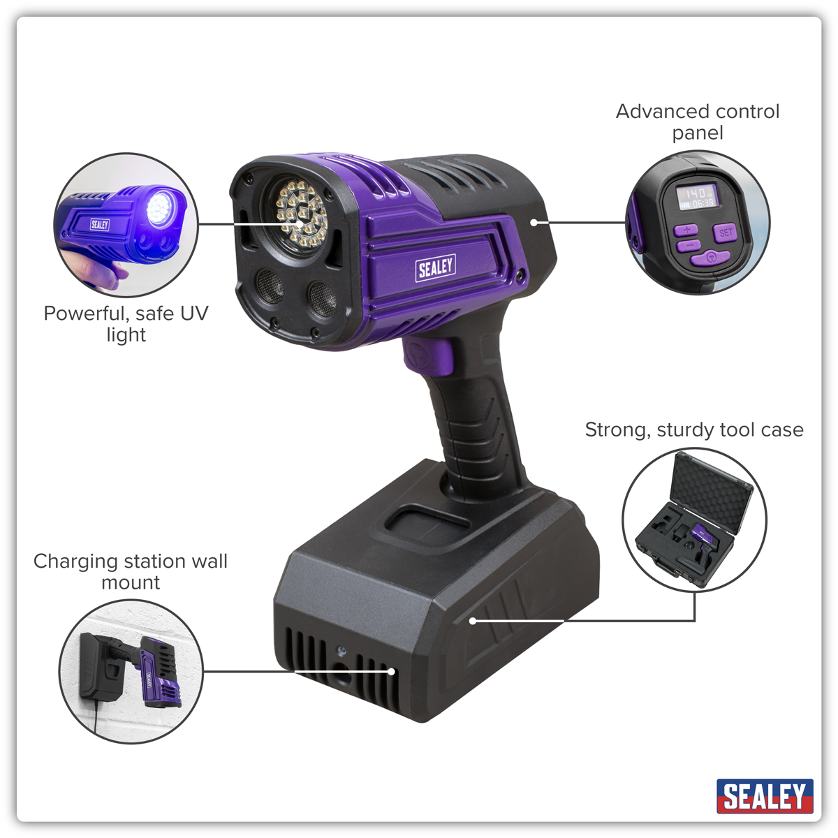 Sealey UVC01 Rechargeable Inspection UV Curing Light Kit 66W