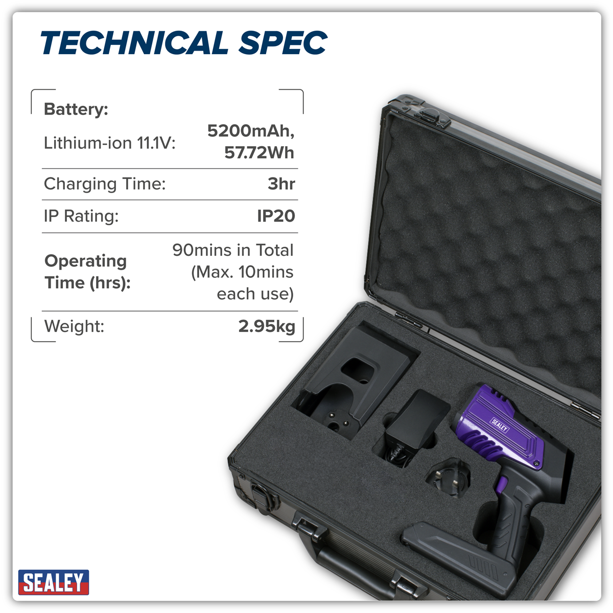 Sealey UVC01 Rechargeable Inspection UV Curing Light Kit 66W