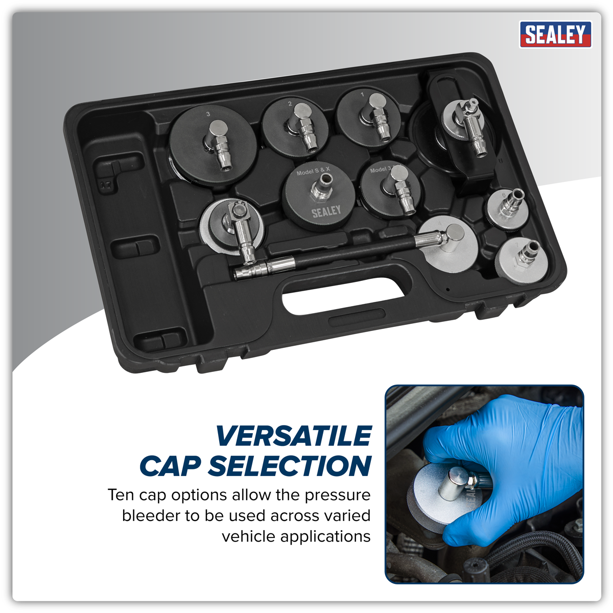 Sealey VS0204D Brake & Clutch Pressure Bleeder Cap Set 10pc