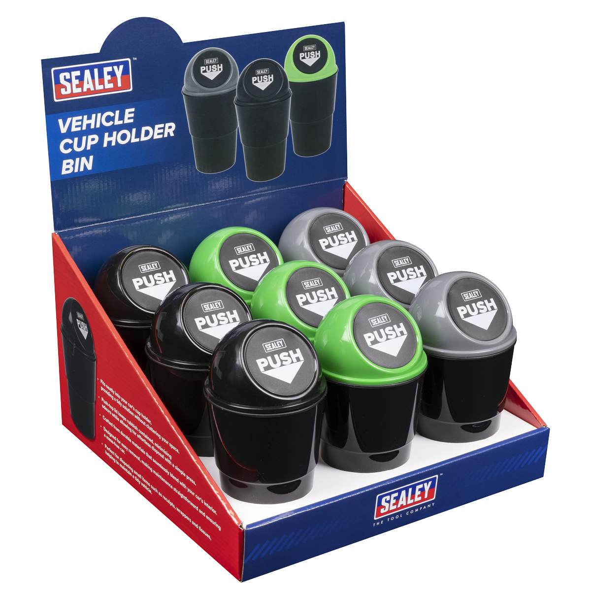 Sealey VS09 Vehicle Cup Holder Bin – Display Box of 9
