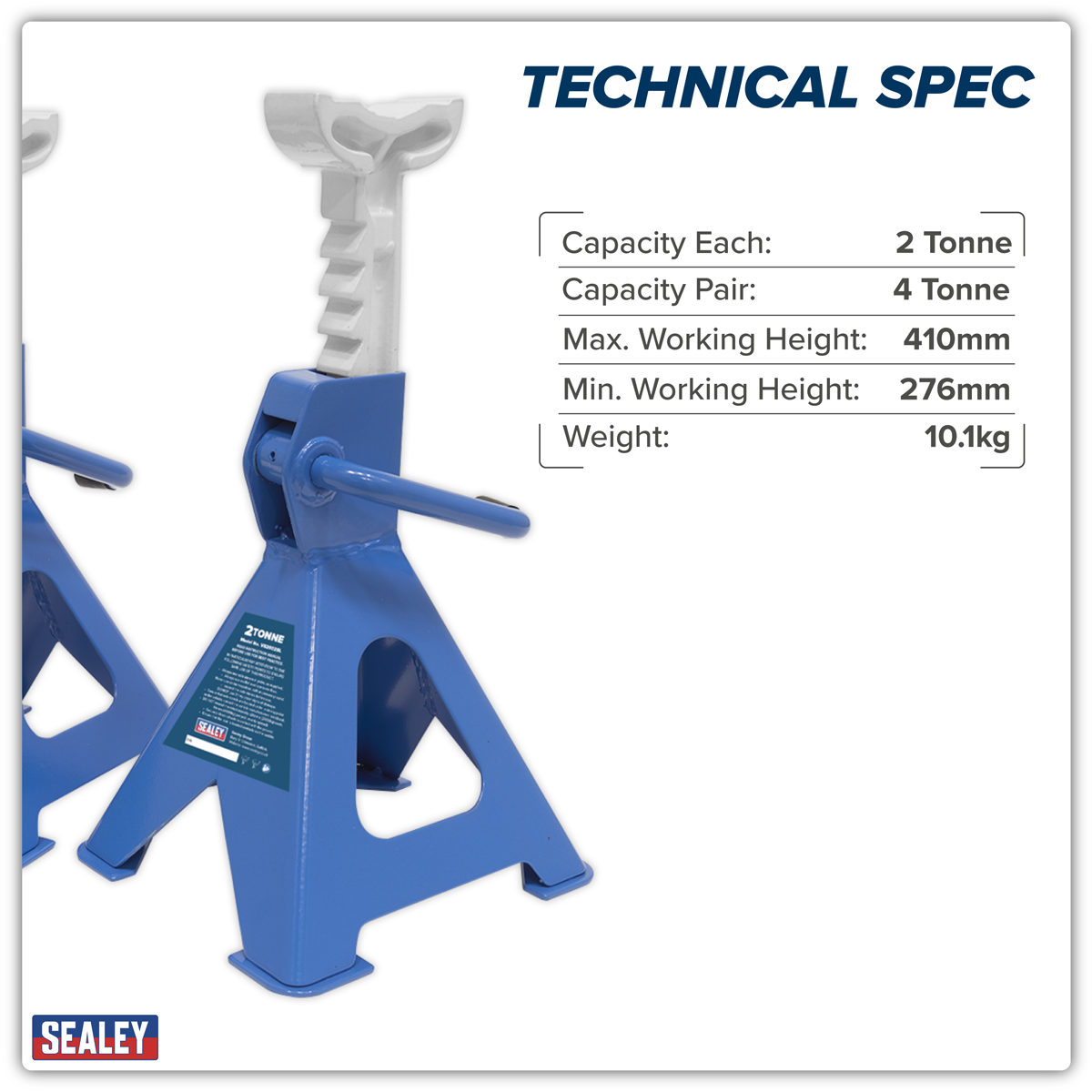 Sealey VS2002BL Ratchet Type Axle Stands (Pair) 2 Tonne Capacity per Stand - Blue