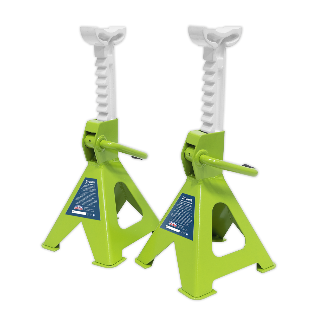 Sealey VS2002HV Ratchet Type Axle Stands (Pair) 2 Tonne Capacity per Stand - Hi-Vis Green