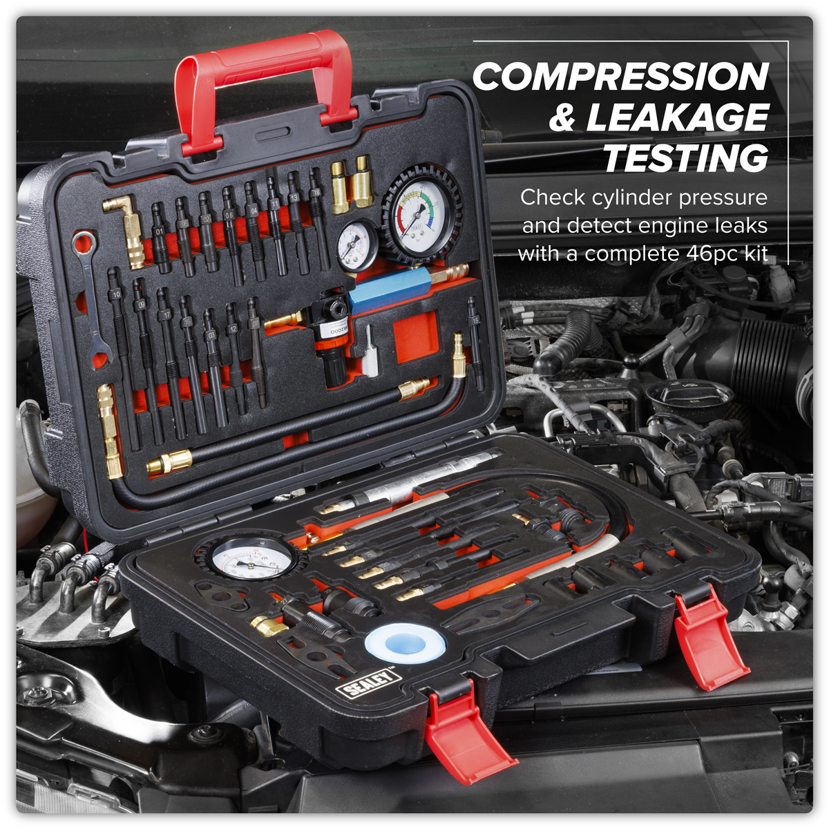 Sealey VS567 Diesel/Petrol Master Compression & Leakage Test Kit 46pc