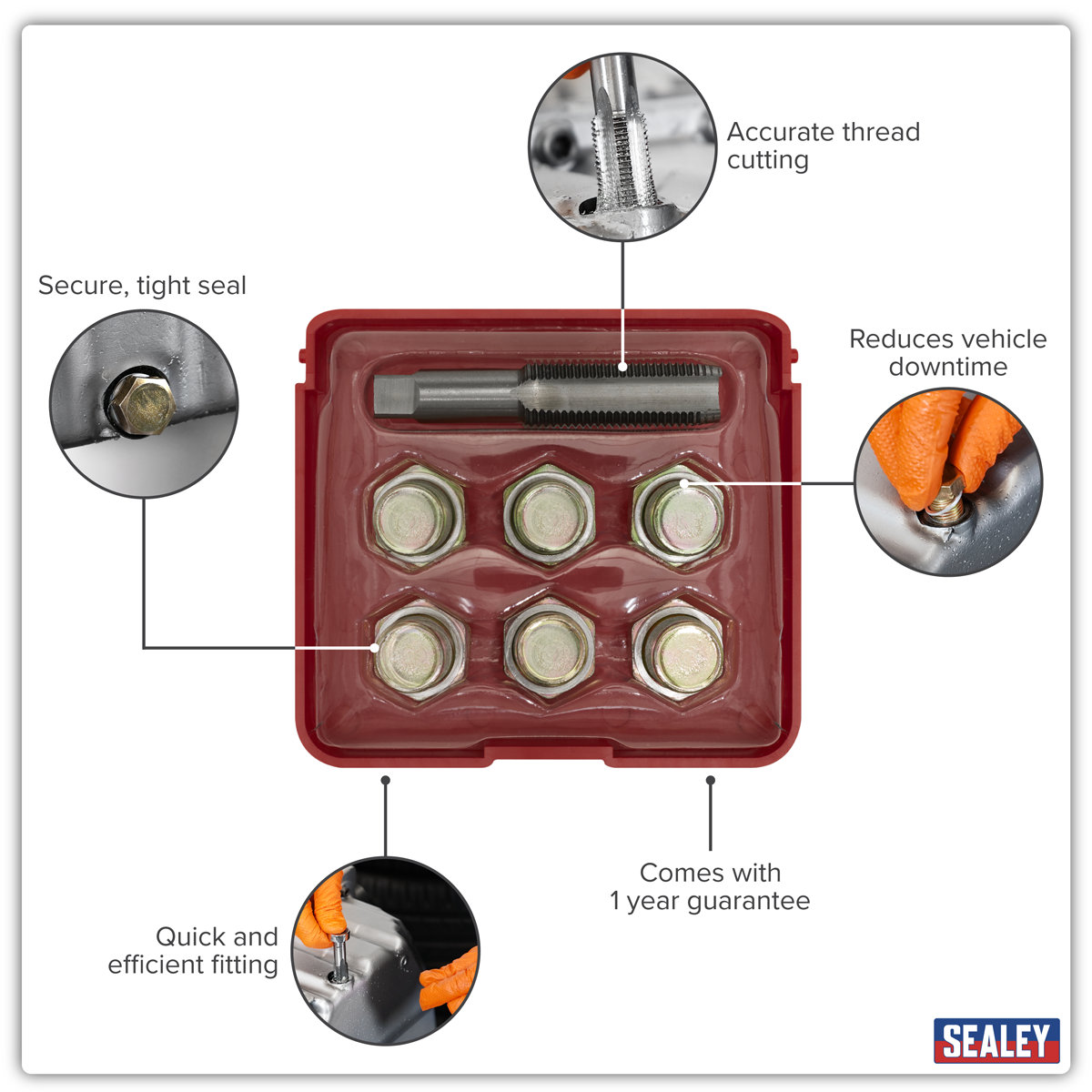 Sealey VS615 Oil Drain Plug Thread Repair Set M15