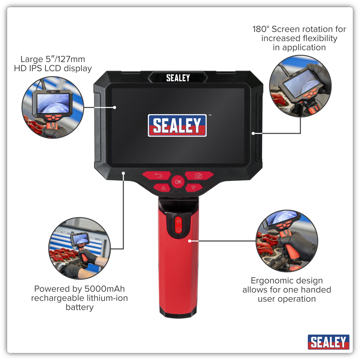 Sealey VS8117 Video Borescope 3.9mm Camera & 5" Screen