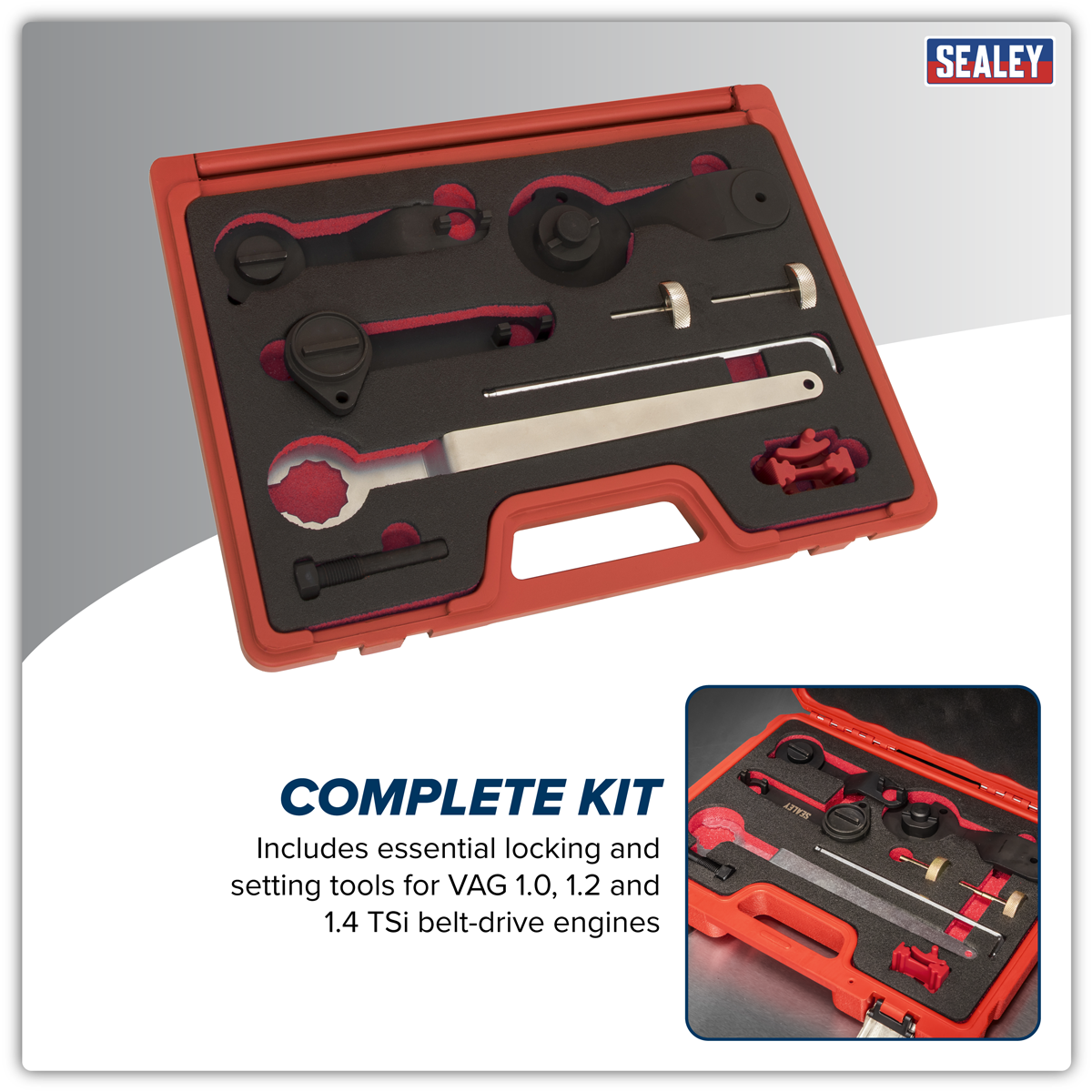 Sealey VSE5760 Petrol Engine Timing Tool Kit for VAG 1.0/1.2/1.4 TSi - Belt Drive