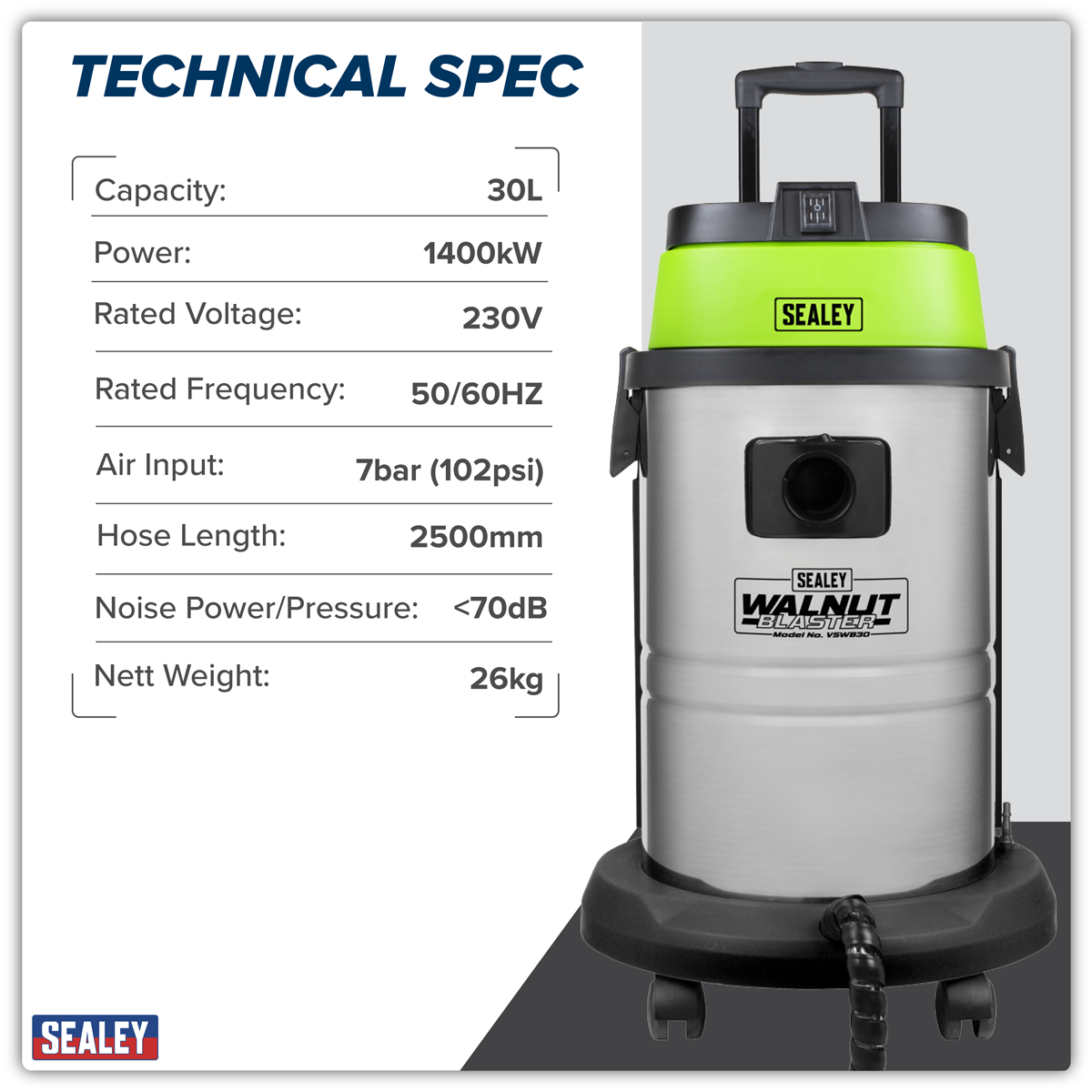 Sealey VSWB30 Walnut Blaster 30L Capacity