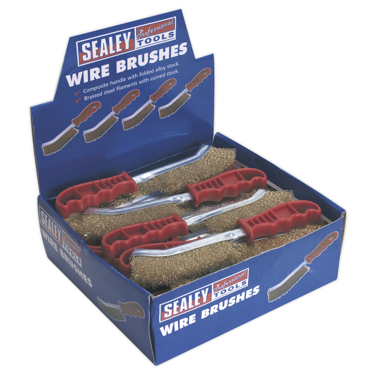 Sealey WB05DB24 Brassed Steel Wire Brush with Plastic Handle - Display Box of 24