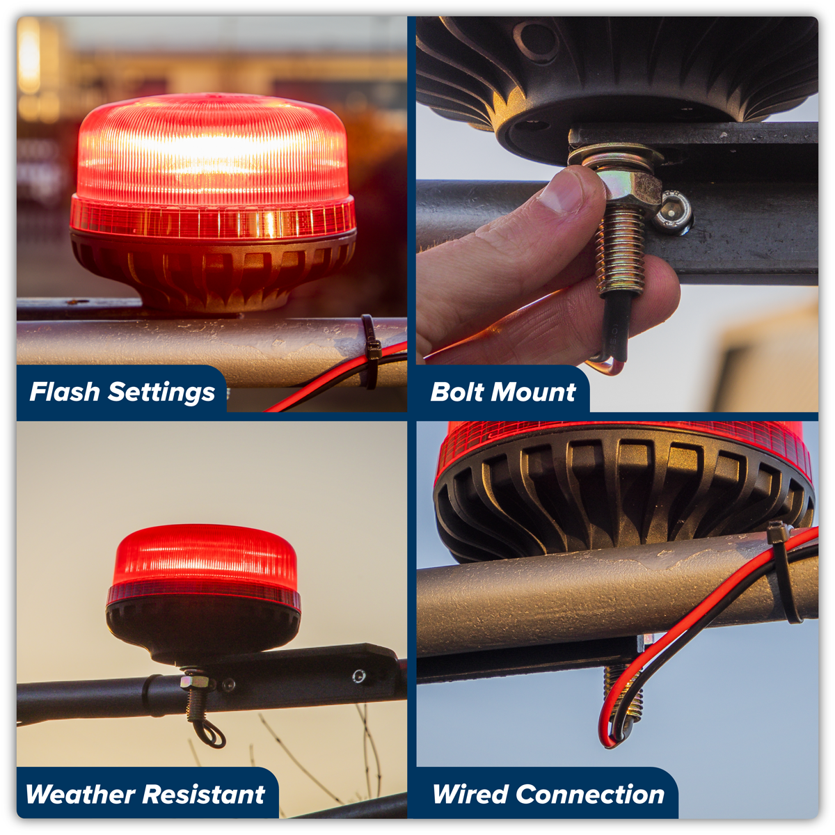 Sealey WB951LEDR Warning Beacon with 12mm Bolt Fixing 36W SMD LED 12/24V - Red