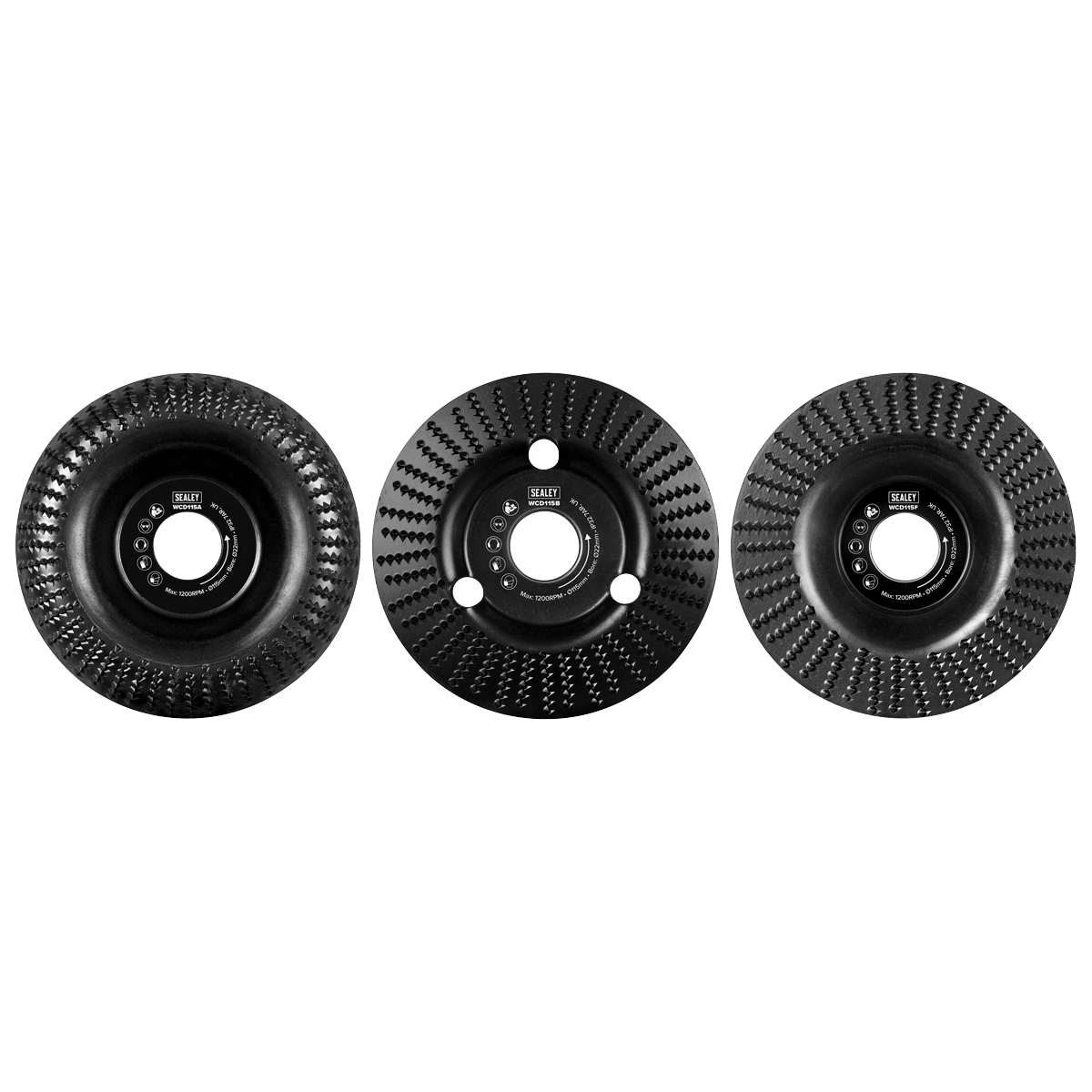 Sealey WCD1153 115mm Wood Carving Disc 22mm Bore - Pack of 3