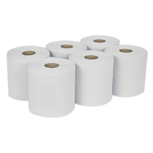 Sealey WHT150 2-Ply Embossed White Paper Roll 150m - Pack of 6