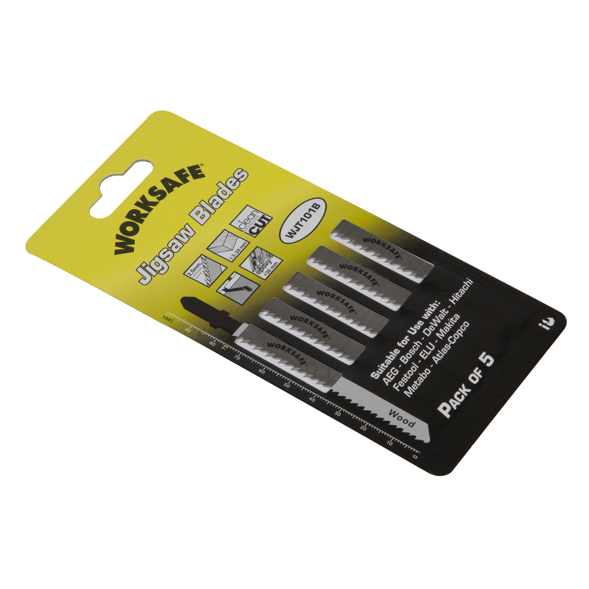 Sealey WJT101B Worksafe® Jigsaw Blade for Wood & Plastics 75mm 10tpi - Pack of 5