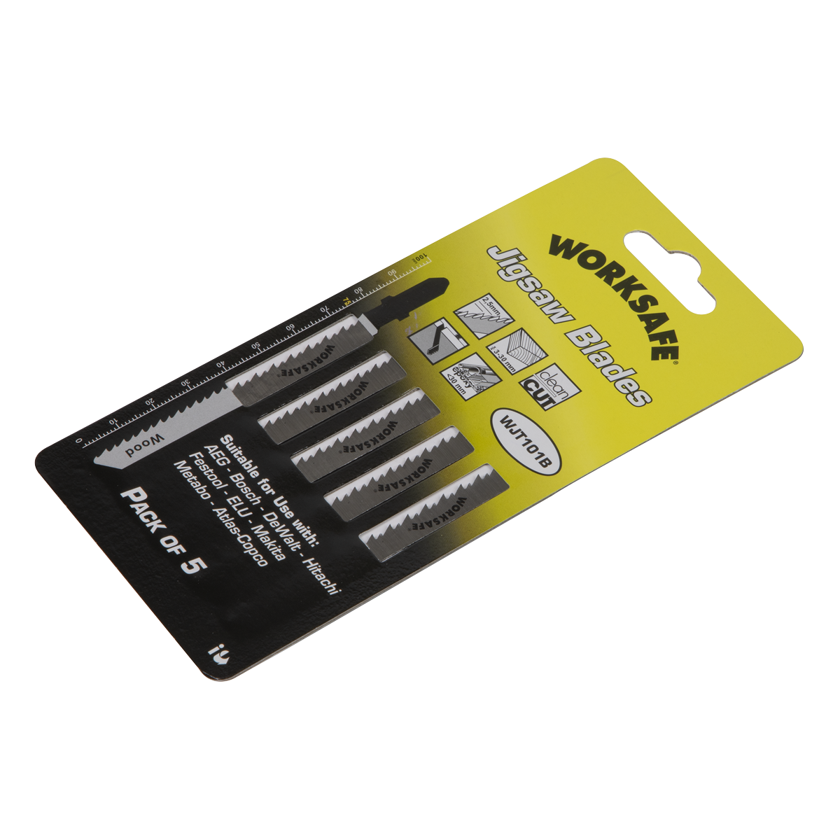 Sealey WJT101B Worksafe® Jigsaw Blade for Wood & Plastics 75mm 10tpi - Pack of 5
