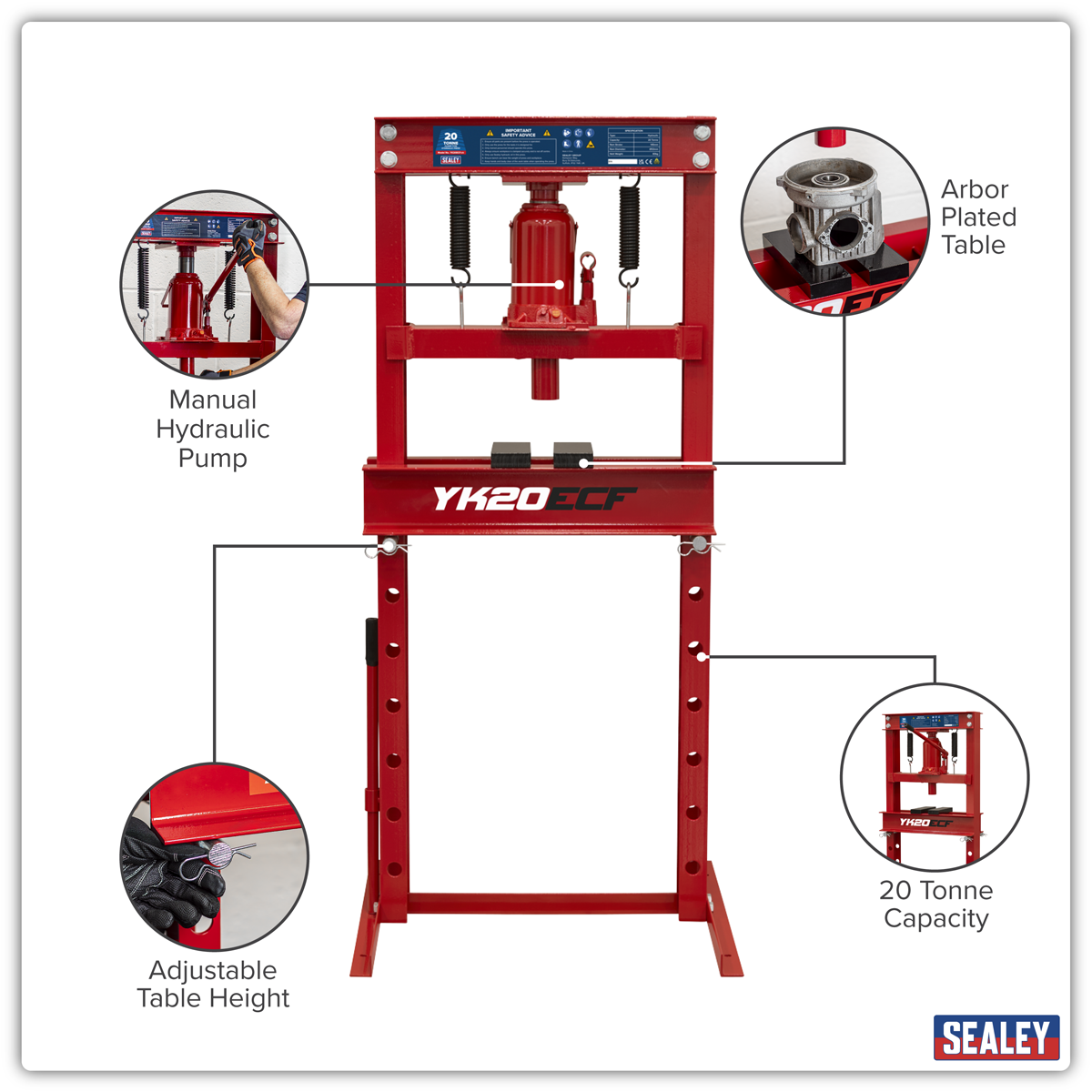 Sealey YK20ECF Hydraulic Floor Type Press 20 Tonne