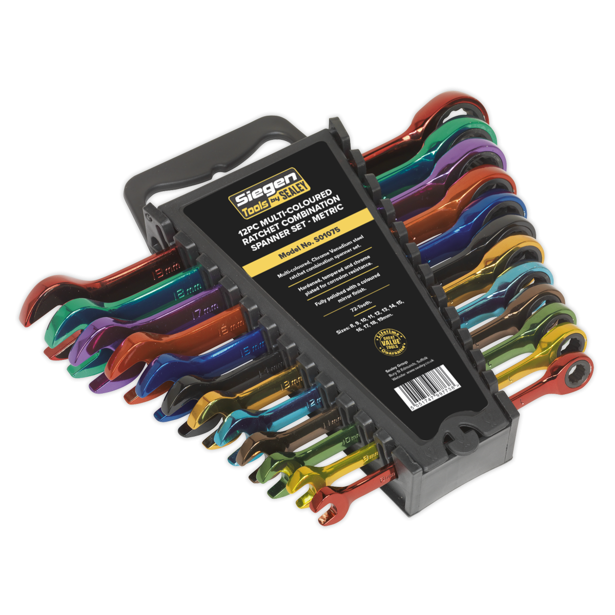 Siegen S01075 Siegen Multi-Coloured Combination Ratchet Spanner Set 12pc
