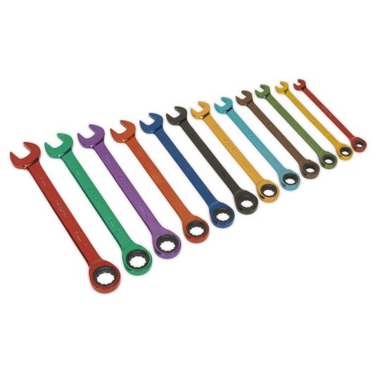 Siegen S01075 Siegen Multi-Coloured Combination Ratchet Spanner Set 12pc