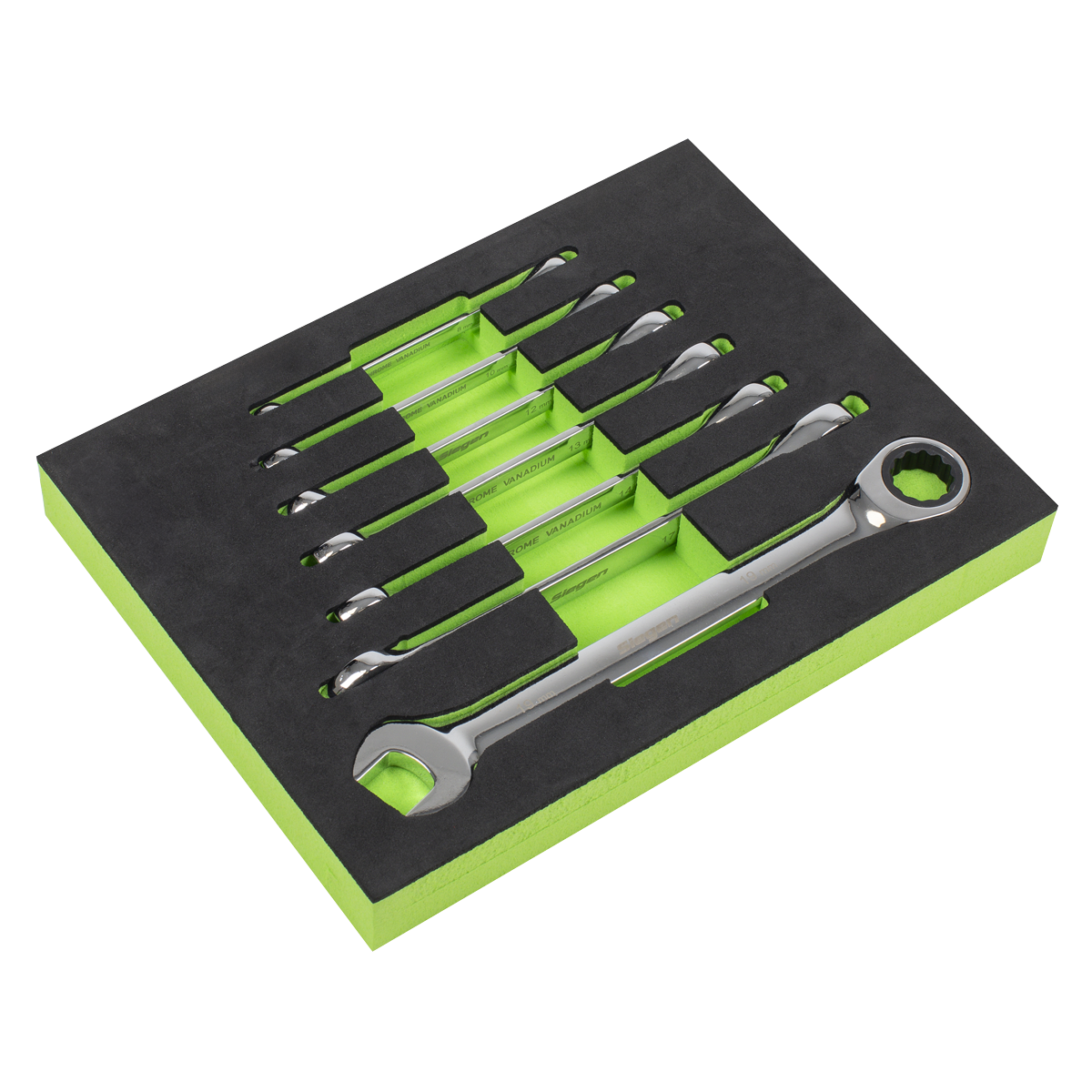 Siegen S01142 Siegen Combination Ratchet Spanner Set with Tool Tray 7pc