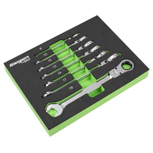 Siegen S01143 Flexi-Head Combination Ratchet Spanner Set 7pc