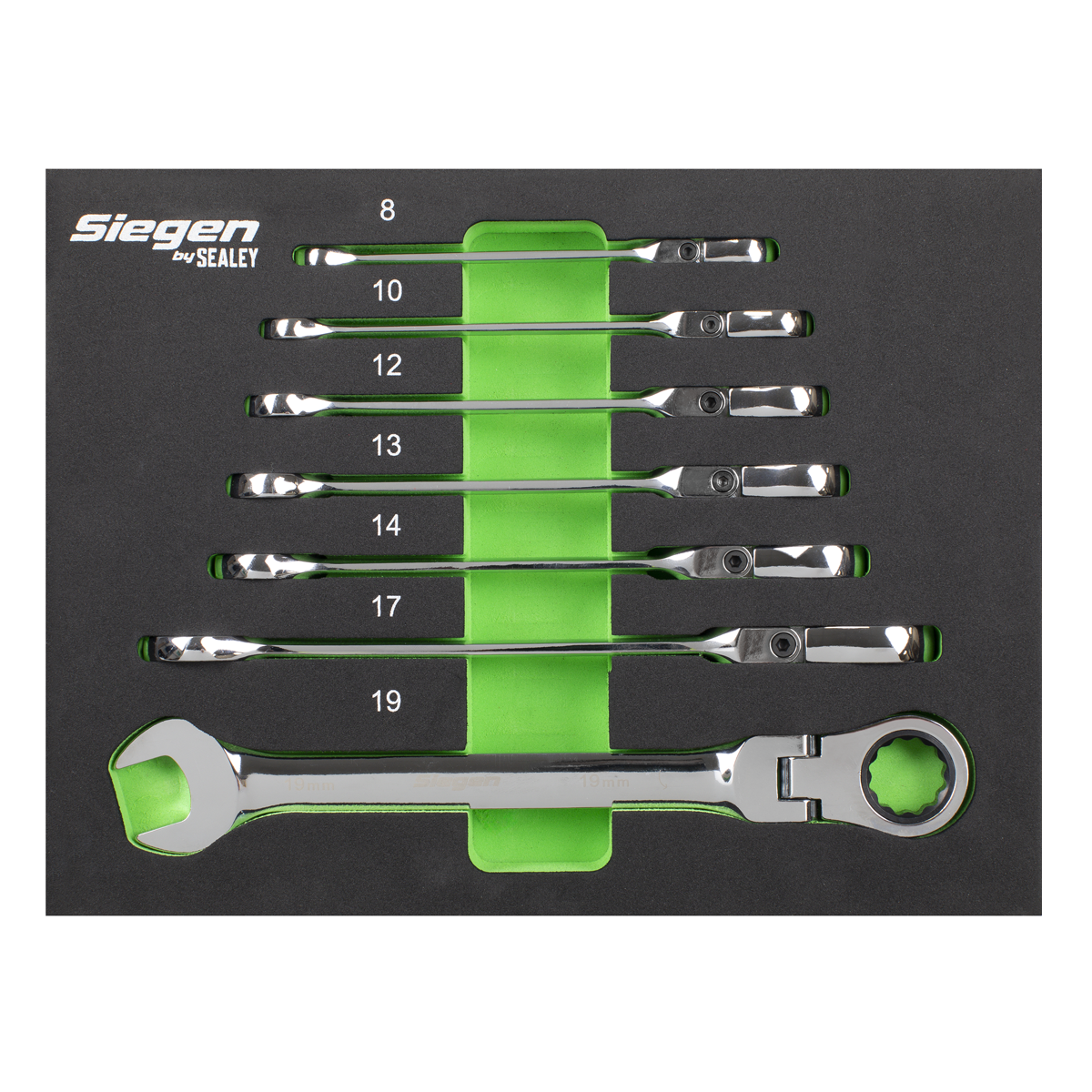 Siegen S01143 Flexi-Head Combination Ratchet Spanner Set 7pc