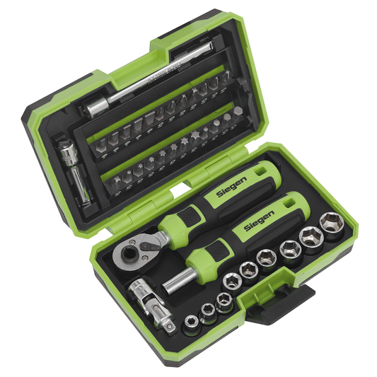 Siegen S01255 Siegen Socket & Bit Set 1/4"Sq Drive 38pc