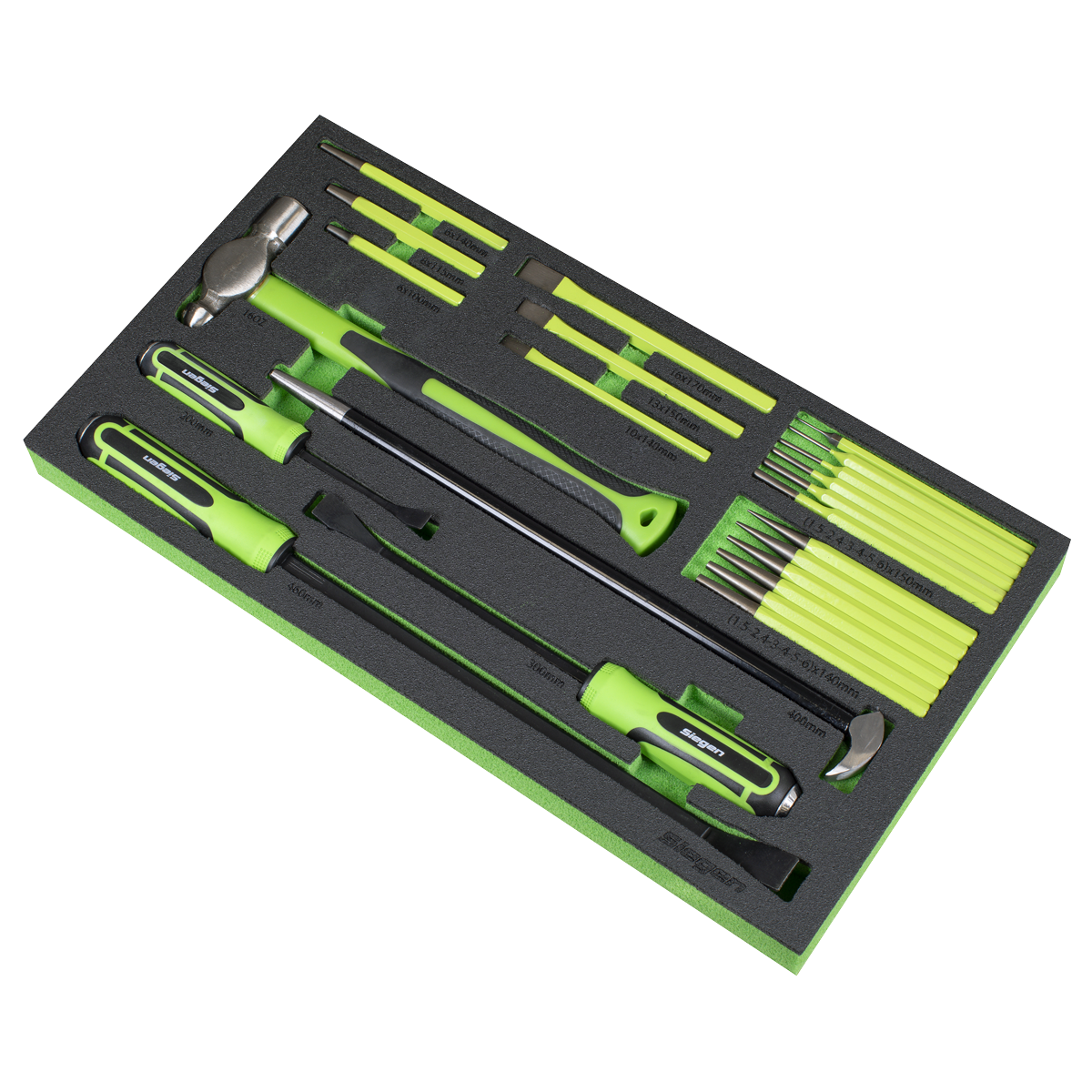 Siegen S01279 Siegen Pry Bar, Hammer & Punch Set with Tool Tray 23pc