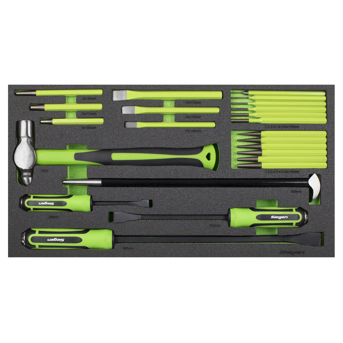 Siegen S01279 Siegen Pry Bar, Hammer & Punch Set with Tool Tray 23pc