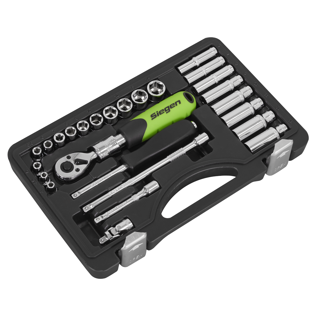 Siegen S01286 Siegen Extendable Ratchet Socket Set 1/4"Sq Drive 26pc