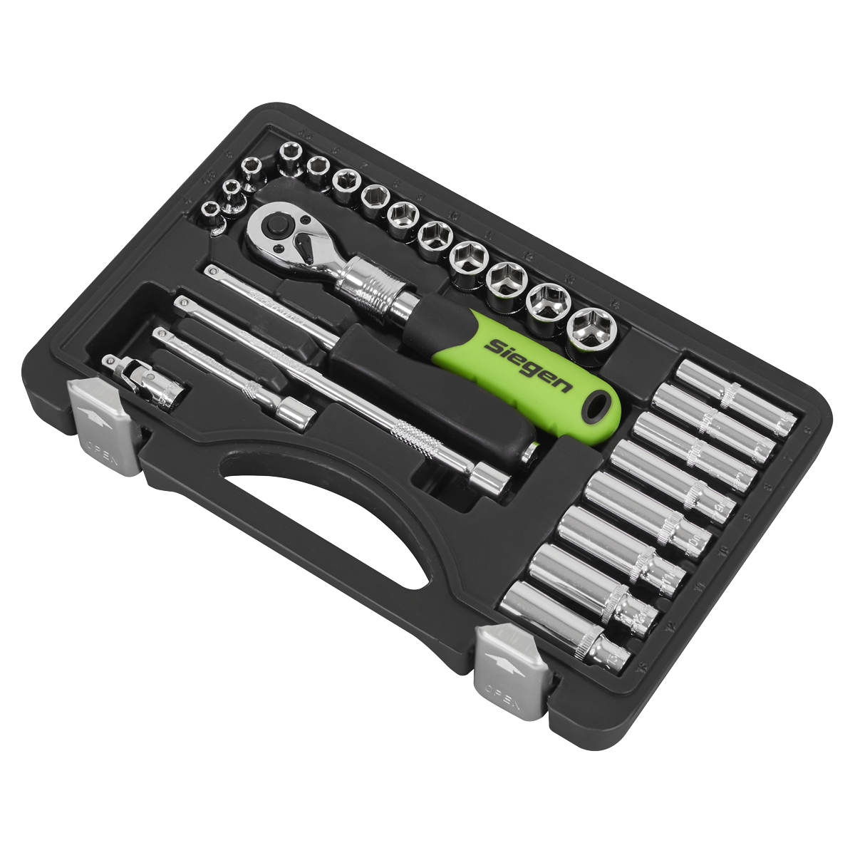 Siegen S01286 Siegen Extendable Ratchet Socket Set 1/4"Sq Drive 26pc