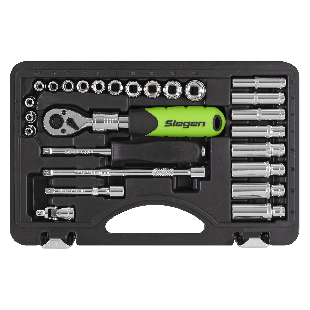 Siegen S01286 Siegen Extendable Ratchet Socket Set 1/4"Sq Drive 26pc