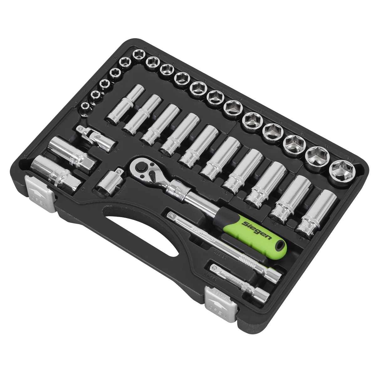 Siegen S01287 Siegen Extendable Ratchet Socket Set 3/8"Sq Drive 34pc