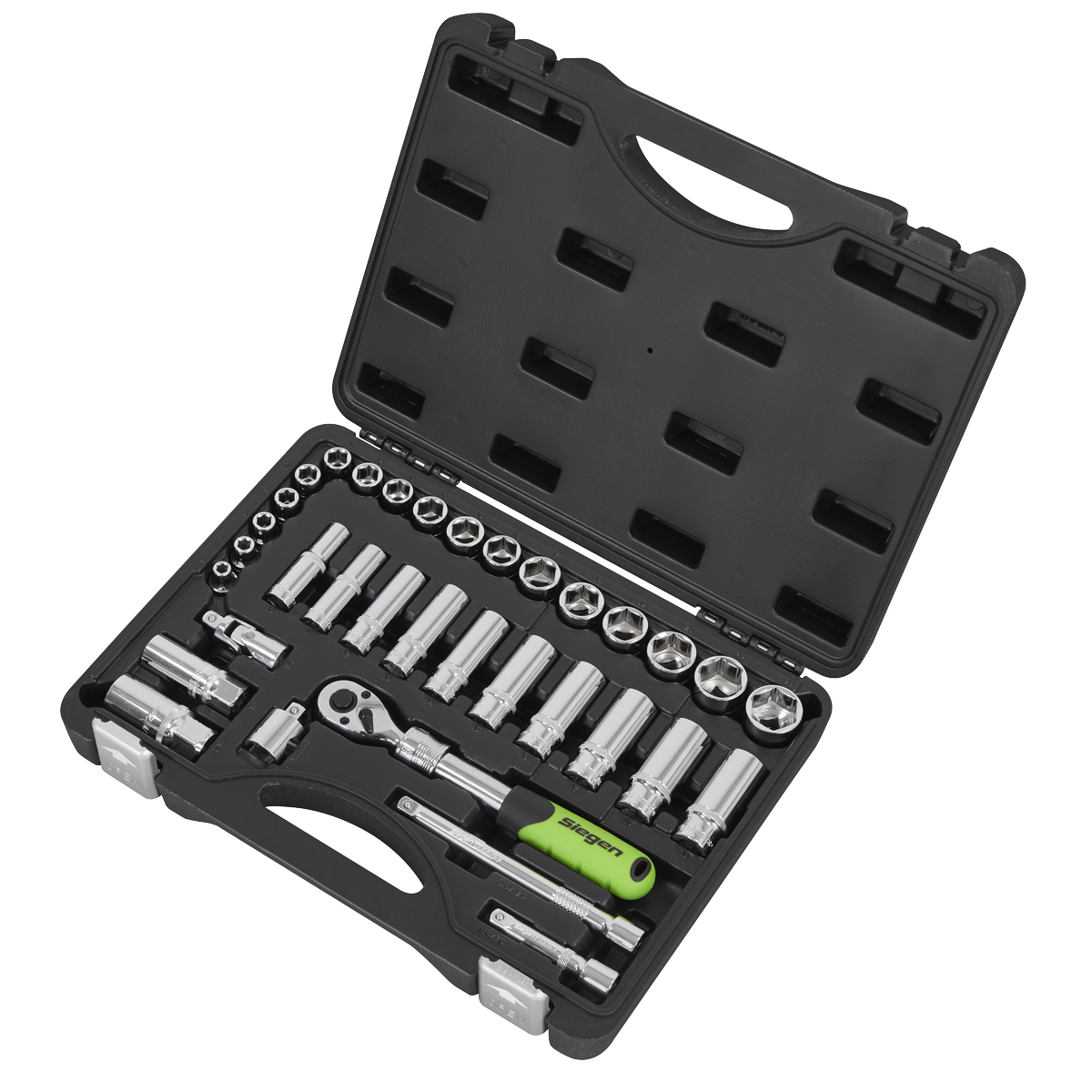 Siegen S01287 Siegen Extendable Ratchet Socket Set 3/8"Sq Drive 34pc