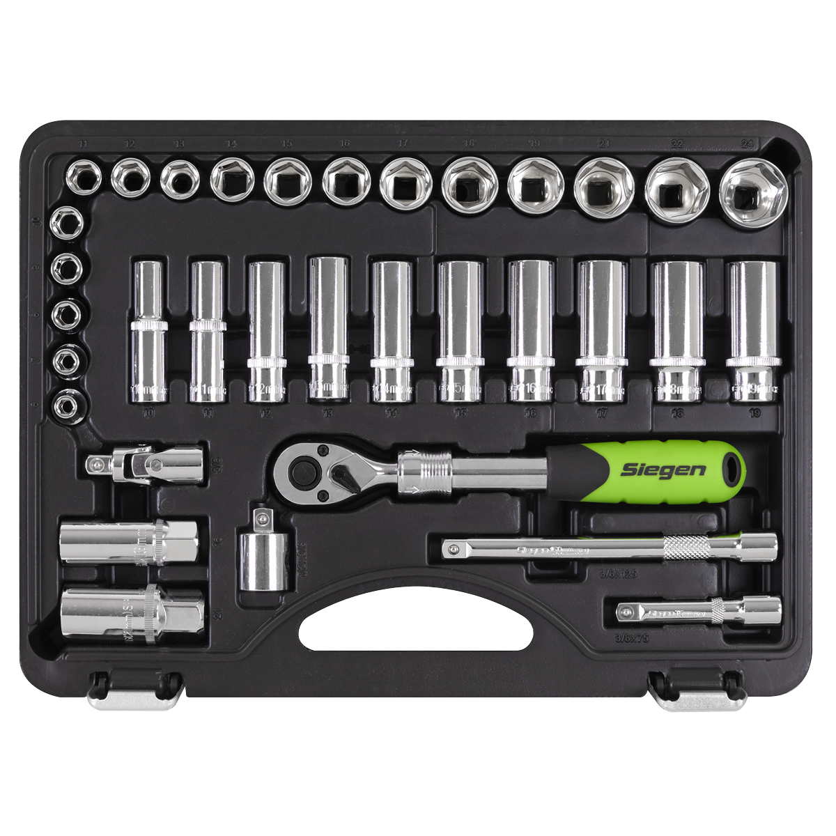 Siegen S01287 Siegen Extendable Ratchet Socket Set 3/8"Sq Drive 34pc