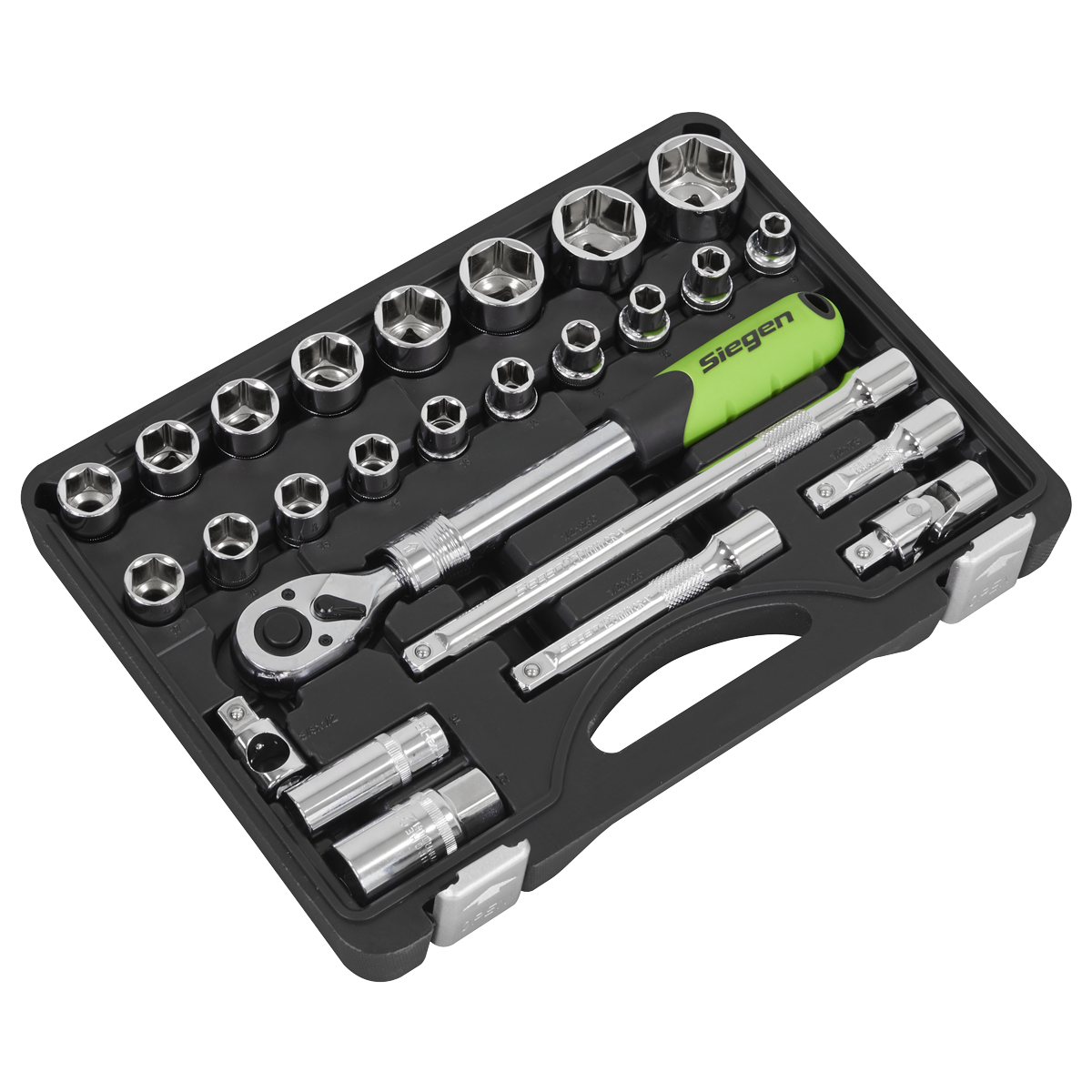 Siegen S01288 Siegen Extendable Ratchet Socket Set 1/2"Sq Drive 26pc