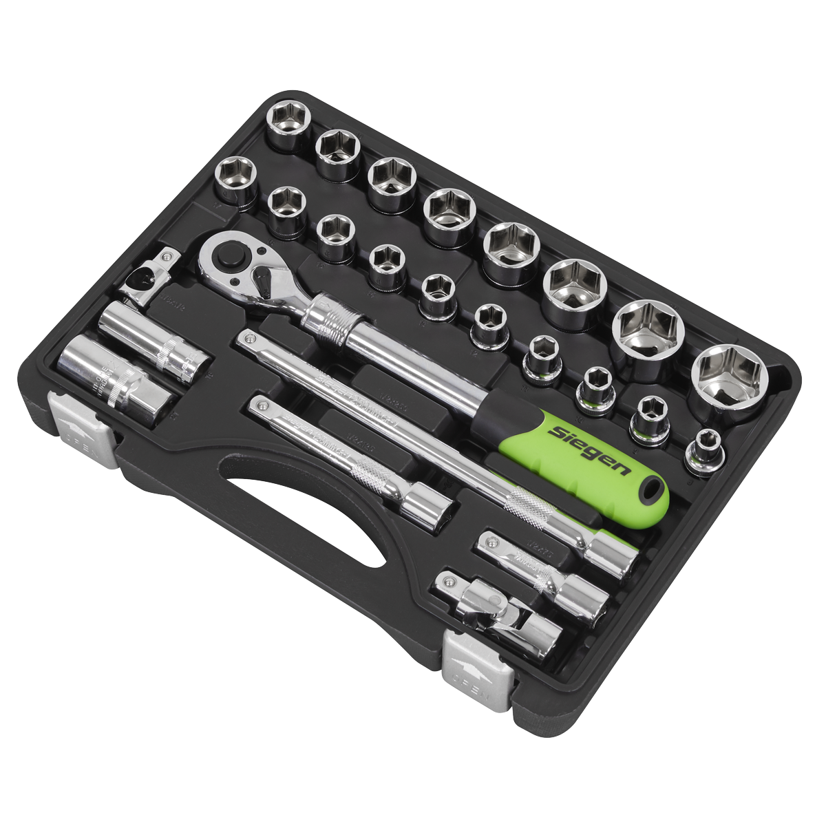 Siegen S01288 Siegen Extendable Ratchet Socket Set 1/2"Sq Drive 26pc
