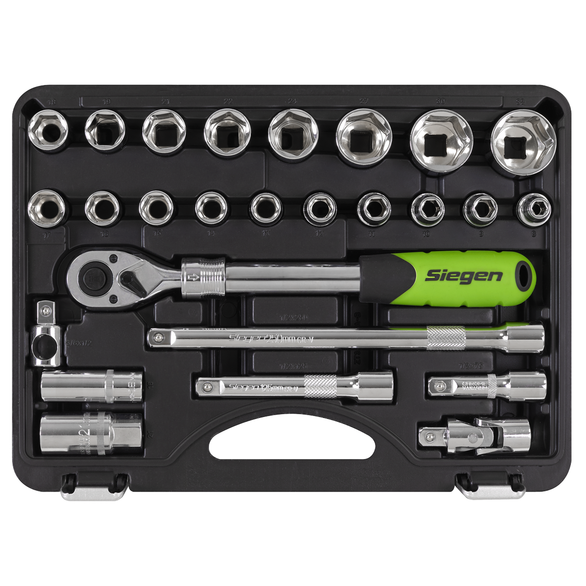Siegen S01288 Siegen Extendable Ratchet Socket Set 1/2"Sq Drive 26pc