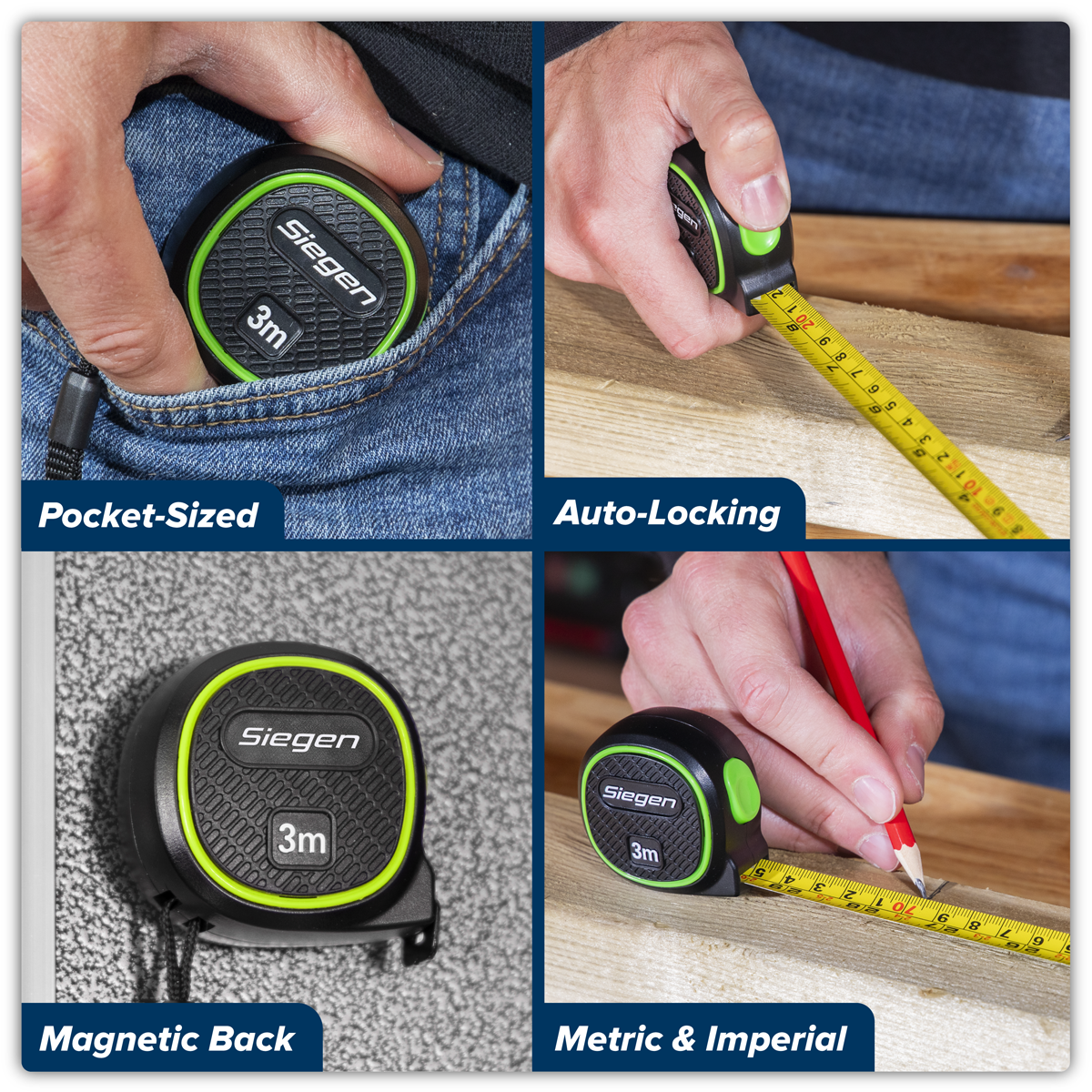 Siegen S01327 Metric/Imperial Auto Lock Tape Measure 3m(10ft) x 16mm