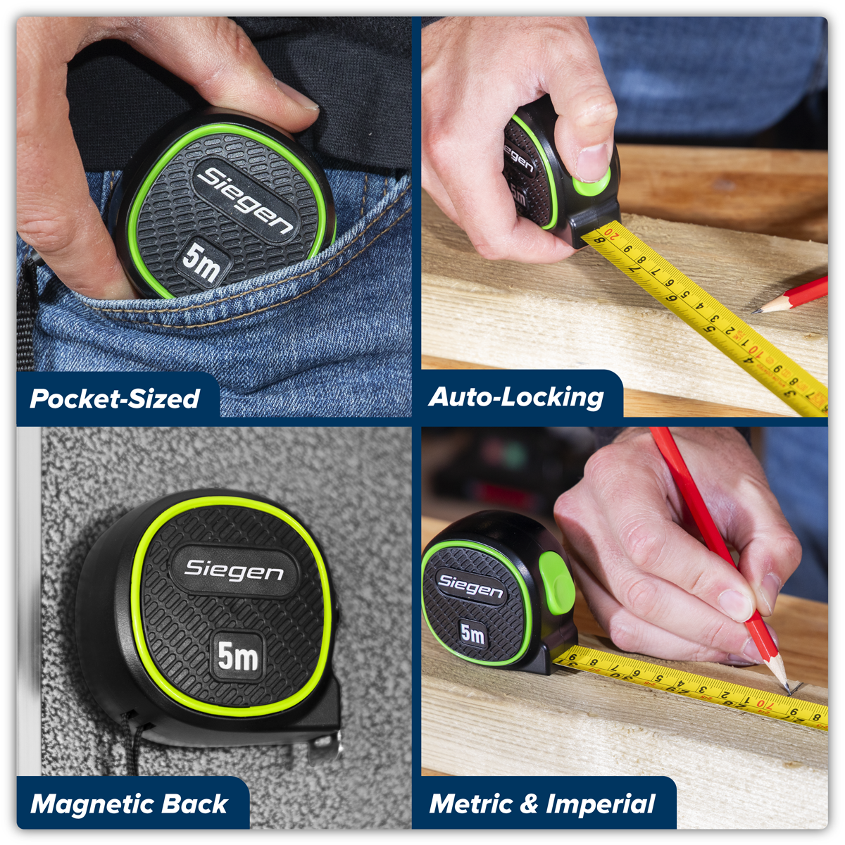 Siegen S01328 Metric/Imperial Auto-Lock Tape Measure 5m(16ft) x 19mm