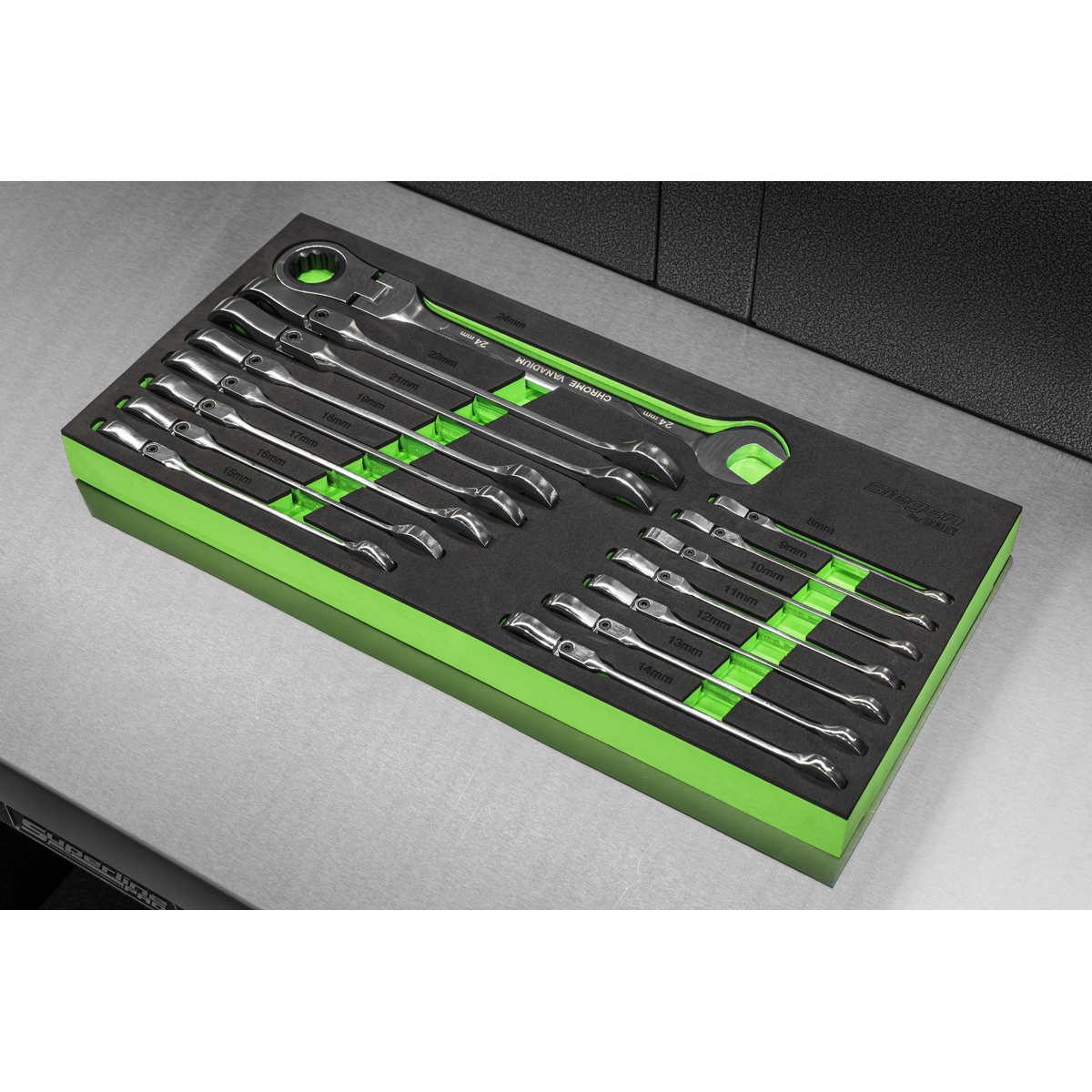 Siegen S01329 Flexi-Head Combination Ratchet Spanner Set 15pc