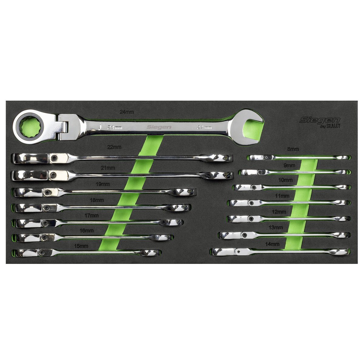 Siegen S01329 Flexi-Head Combination Ratchet Spanner Set 15pc